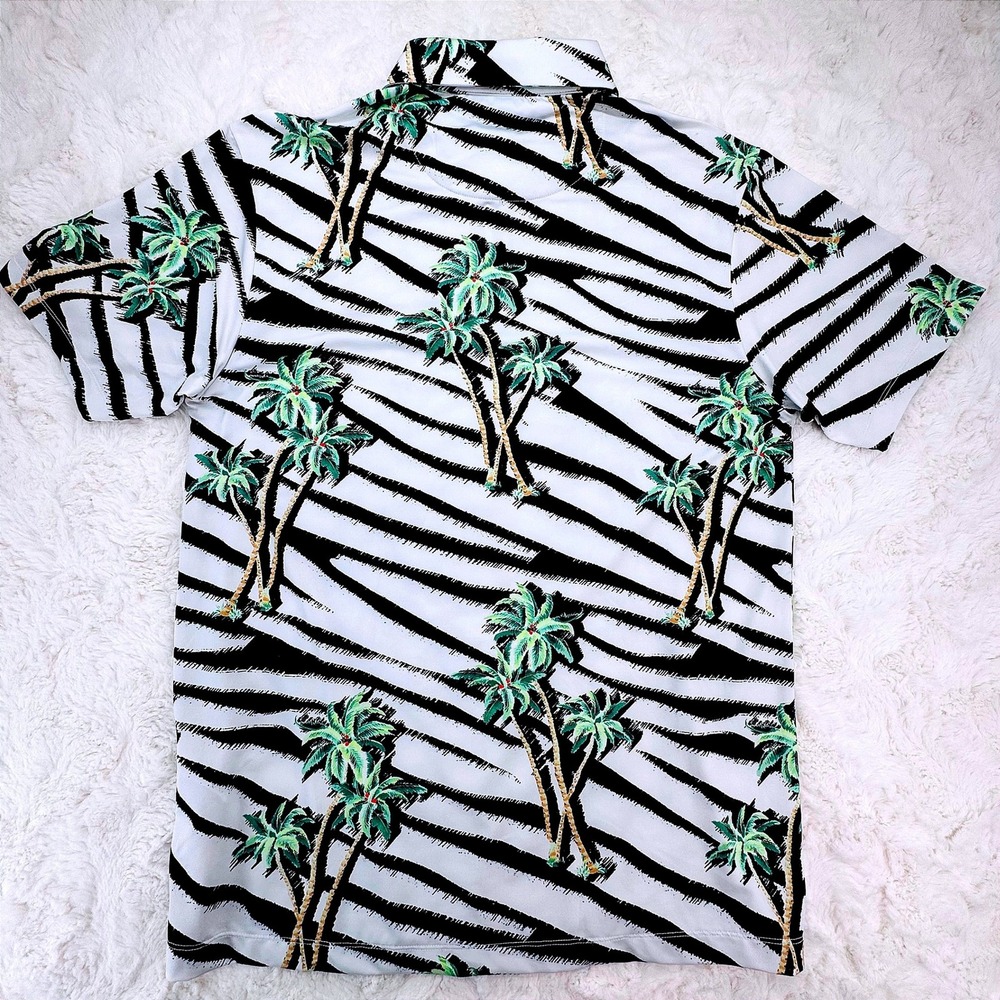 Bad Birdie Mens Zebra Palm Tree Golf Polo Shirt White Black Green Large - Picture 2 of 9